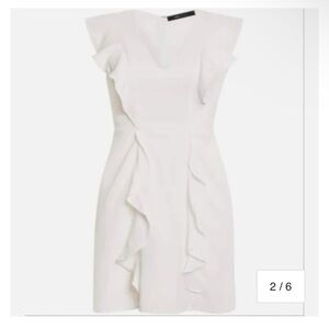 Bcbgmaxazria Women's Ruffled Sleeveless V Neck Mini Dress White